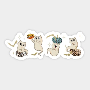 Halloween Ghost Cats Playing With Pumpkins animal print pumpkins and cat lovers Sticker